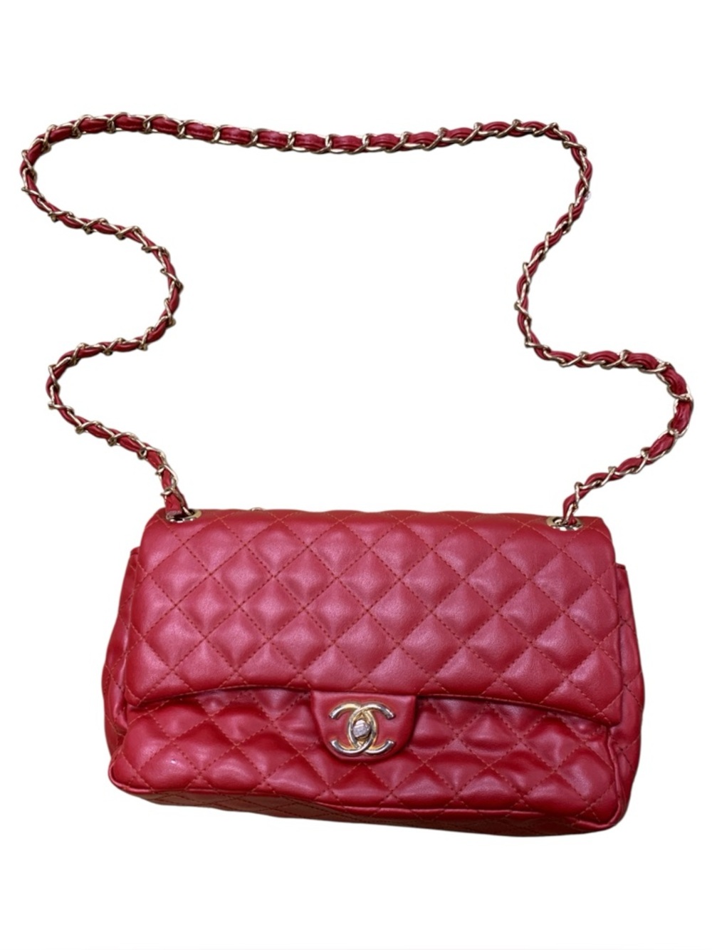 Red Quilted Leather Chain Shoulder Bag